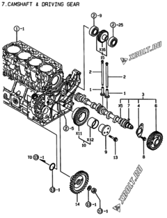  Двигатель Yanmar 4TNE106T-ML, узел -  Распредвал и приводная шестерня 
