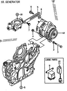  Двигатель Yanmar 4TNE106T-ML, узел -  Генератор 