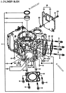  Двигатель Yanmar 2V78-CA, узел -  Блок цилиндров 