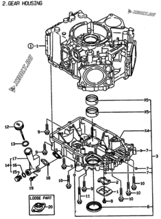  Двигатель Yanmar 2V78-CA, узел -  Корпус редуктора 