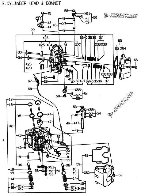  Головка блока цилиндров (ГБЦ) двигателя Yanmar 2V78-CA