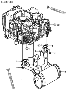  Двигатель Yanmar 2V78-CA, узел -  Глушитель 