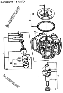  Двигатель Yanmar 2V78-CA, узел -  Коленвал и поршень 