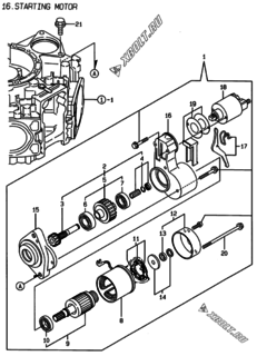  Двигатель Yanmar 2V78-CA, узел -  Стартер 