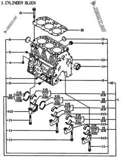  Двигатель Yanmar 3TNE82AC-EKMB, узел -  Блок цилиндров 