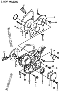  Двигатель Yanmar 3TNE88-BME, узел -  Корпус редуктора 