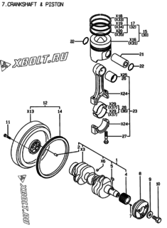  Двигатель Yanmar 3TNE88-BME, узел -  Коленвал и поршень 
