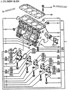  Двигатель Yanmar 4TNE84-BME, узел -  Блок цилиндров 