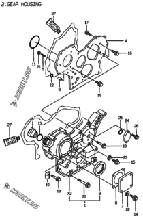  Двигатель Yanmar 4TNE84-BME, узел -  Корпус редуктора 