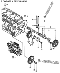  Двигатель Yanmar 4TNE84-BME, узел -  Распредвал и приводная шестерня 