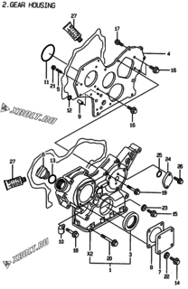  Двигатель Yanmar 4TNE88-BME, узел -  Корпус редуктора 