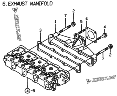  Двигатель Yanmar 4TNE98-AMM, узел -  Выпускной коллектор 