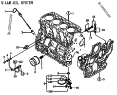 Двигатель Yanmar 4TNE98-AMM, узел -  Система смазки 