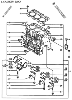  Двигатель Yanmar 3TNE68-BE, узел -  Блок цилиндров 