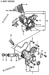  Двигатель Yanmar 3TNE68-EBE, узел -  Корпус редуктора 