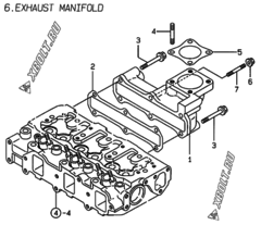  Двигатель Yanmar 3TNE78A-EBEE, узел -  Выпускной коллектор 