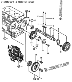  Двигатель Yanmar 3TNE78A-EBE, узел -  Распредвал и приводная шестерня 