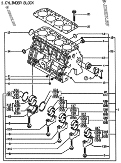  Двигатель Yanmar 4TNE88-EBE1, узел -  Блок цилиндров 