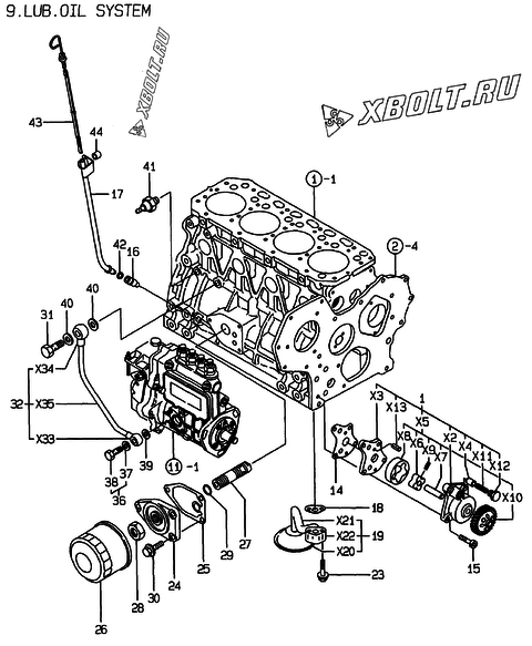  Система смазки двигателя Yanmar 4TNE88-EBE2