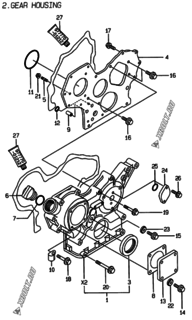  Двигатель Yanmar 4TNE88-ESF, узел -  Корпус редуктора 