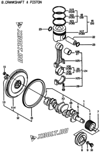 Двигатель Yanmar 4TNE88-ESF, узел -  Коленвал и поршень 