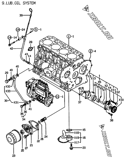  Система смазки двигателя Yanmar 4TNE88-ESF