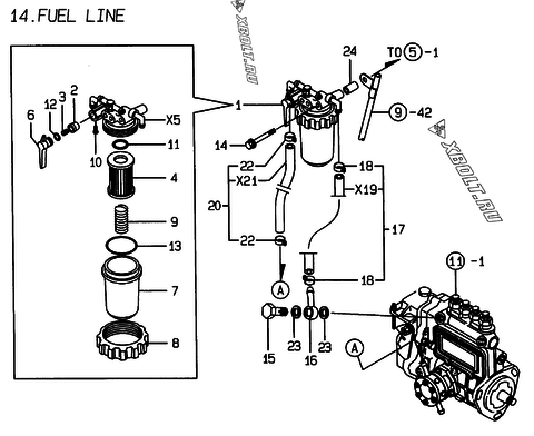  Топливопровод двигателя Yanmar 4TNE88-ESF