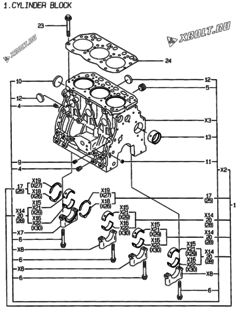  Двигатель Yanmar 3TNE88-ENSR, узел -  Блок цилиндров 