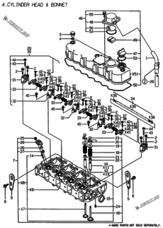  Двигатель Yanmar 4TNE88-ENSW, узел -  Головка блока цилиндров (ГБЦ) 
