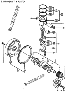  Двигатель Yanmar 4TNE88-ENSW, узел -  Коленвал и поршень 
