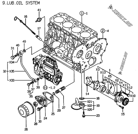  Система смазки двигателя Yanmar 4TNE88-ENSR