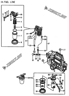  Двигатель Yanmar 4TNE88-ENSR, узел -  Топливопровод 