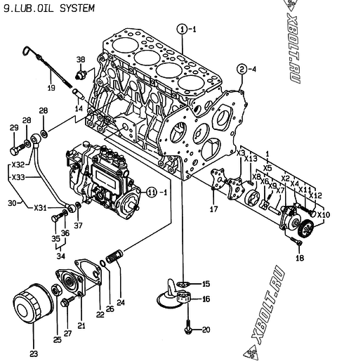  Система смазки двигателя Yanmar 4TNE88-EPD