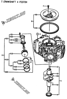  Двигатель Yanmar 2V78C-DXCA, узел -  Коленвал и поршень 
