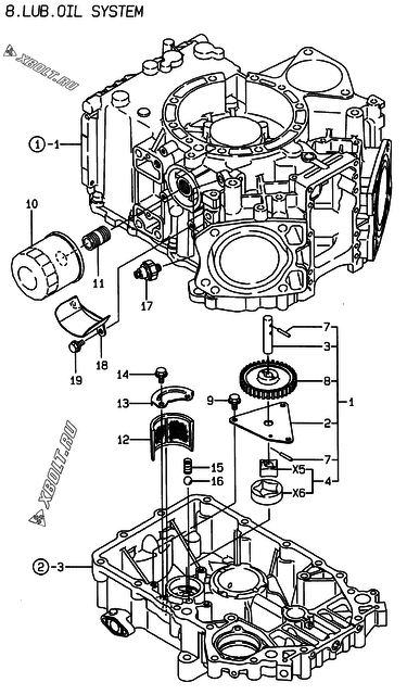 Система смазки двигателя Yanmar 2V78C-DXCA