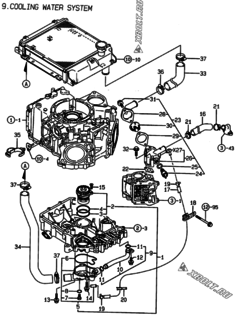  Двигатель Yanmar 2V78C-DXCA, узел -  Система водяного охлаждения 