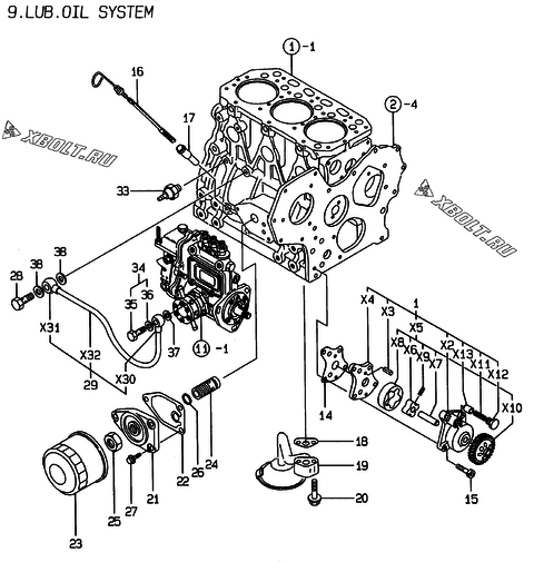  Система смазки двигателя Yanmar 3TNE88-EAMM