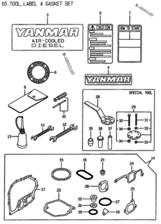  Двигатель Yanmar L70AE-DWKPA, узел -  Инструменты, шильды и комплект прокладок 