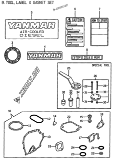  Двигатель Yanmar L48AE-DWKPA, узел -  Инструменты, шильды и комплект прокладок 