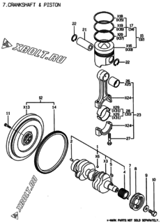  Двигатель Yanmar 3TNE78A-EMG, узел -  Коленвал и поршень 