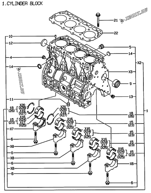  Блок цилиндров двигателя Yanmar 4TNE94-DBWK