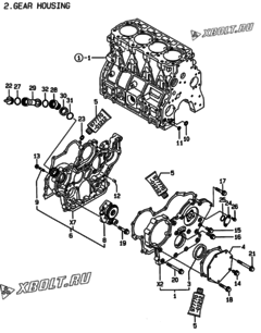  Двигатель Yanmar 4TNE94-DBWK, узел -  Корпус редуктора 