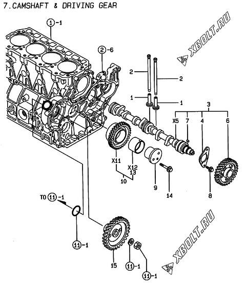 Распредвал и приводная шестерня двигателя Yanmar 4TNE94-DBWK