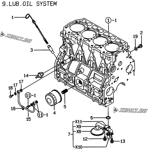  Система смазки двигателя Yanmar 4TNE94-DBWK