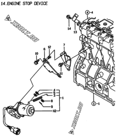  Двигатель Yanmar 4TNE94-DBWK, узел -  Устройство остановки двигателя 