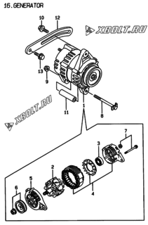  Двигатель Yanmar 4TNE94-DBWK, узел -  Генератор 