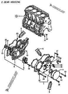  Двигатель Yanmar 4TNE94-WI, узел -  Корпус редуктора 