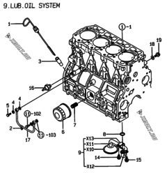  Двигатель Yanmar 4TNE94-WI, узел -  Система смазки 