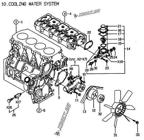  Система водяного охлаждения двигателя Yanmar 4TNE94-WI