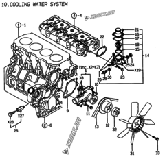  Двигатель Yanmar 4TNE94-WI, узел -  Система водяного охлаждения 